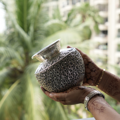 925 Pure Ganesh Silver Kalash with Intricate Engravings - Pooja Kalash for Worship and Rituals