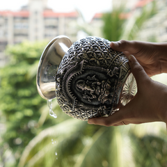 925 Pure Ganesh Silver Kalash with Intricate Engravings - Pooja Kalash for Worship and Rituals