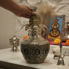 925 Pure Silver Kalash with Intricate Engravings - Pooja Kalash for Worship and Rituals