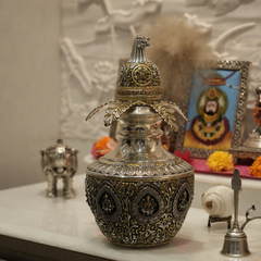 925 Pure Silver Kalash with Intricate Engravings - Pooja Kalash for Worship and Rituals