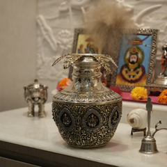 925 Pure Silver Kalash with Intricate Engravings - Pooja Kalash for Worship and Rituals