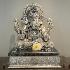 Silver Ganesha Murti - Divine Lord Ganesh Silver Idol for Pooja and Home Decor