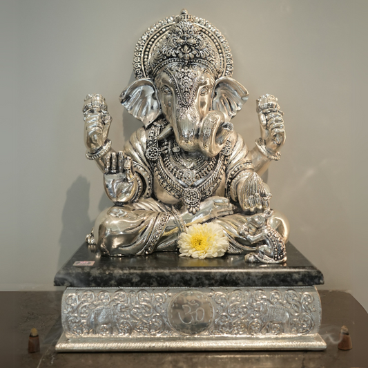 Silver Ganesha Murti - Divine Lord Ganesh Silver Idol for Pooja and Home Decor
