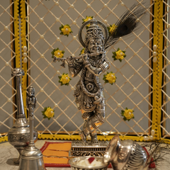 Silver Krishna Idol - Divine Lord Krishna Statue for Pooja and Home Decor