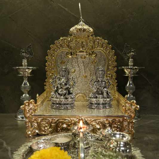 Silver Ganesh Lakshmi Idol - Divine Lord Ganesha & Goddess Lakshmi Statue for Pooja