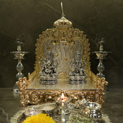 Silver Ganesh Lakshmi Idol - Divine Lord Ganesha & Goddess Lakshmi Statue for Pooja