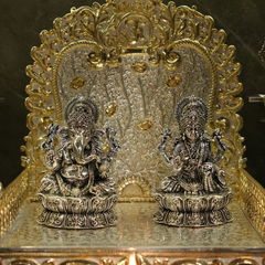 Silver Ganesh Lakshmi Idol - Divine Lord Ganesha & Goddess Lakshmi Statue for Pooja
