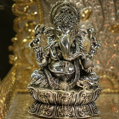 Silver Ganesh Lakshmi Idol - Divine Lord Ganesha & Goddess Lakshmi Statue for Pooja