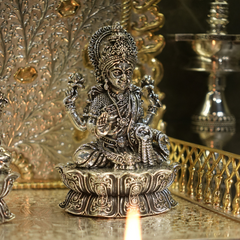 Silver Ganesh Lakshmi Idol - Divine Lord Ganesha & Goddess Lakshmi Statue for Pooja