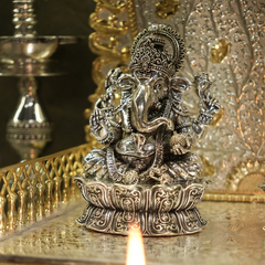 Silver Ganesh Lakshmi Idol - Divine Lord Ganesha & Goddess Lakshmi Statue for Pooja