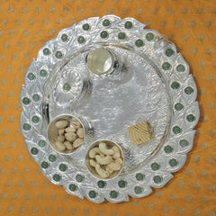 Exclusive Pooja Thali with Peacock and Semi Precious Stone