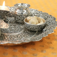 Handcrafted Antique Silver Pooja Thali with Ganesh Ji Design