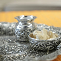Handcrafted Antique Silver Pooja Thali with Ganesh Ji Design