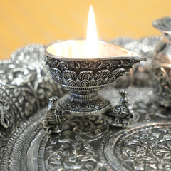 Handcrafted Antique Silver Pooja Thali with Ganesh Ji Design