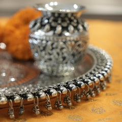 Handcrafted Silver Pooja Thali with Floral & Antique Design