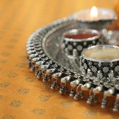 Handcrafted Silver Pooja Thali with Floral & Antique Design