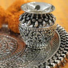 Handcrafted Silver Pooja Thali with Floral & Antique Design