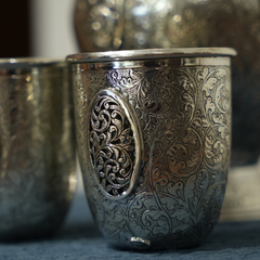 Silver Jug Set with Flower Pattern and Matching Glasses - Luxury Serveware & Elegant Home Decor