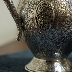 Silver Jug Set with Flower Pattern and Matching Glasses - Luxury Serveware & Elegant Home Decor