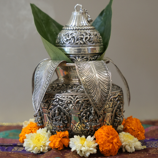 925 Pure Silver Kalash with Intricate Engravings - Pooja Kalash for Worship and Rituals