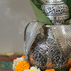 925 Pure Silver Kalash with Intricate Engravings - Pooja Kalash for Worship and Rituals
