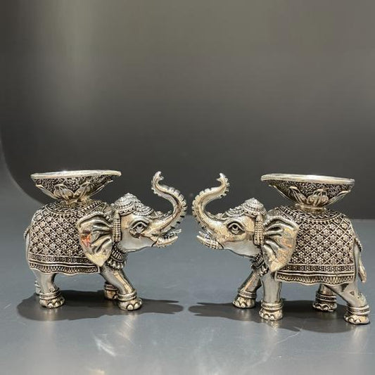 Pure elephant design diya set