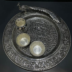 Silver Peacock Pooja Thali