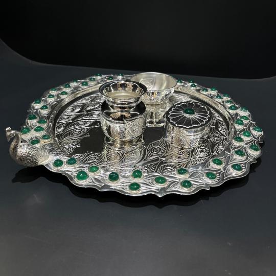 Pooja thali peacock semiprecious stone