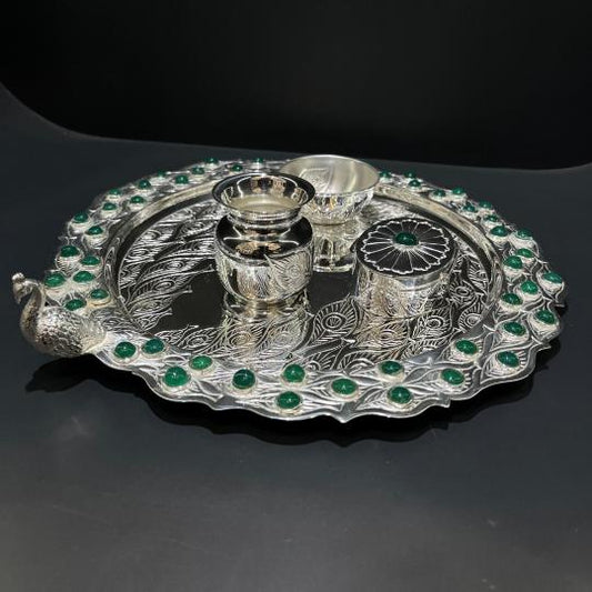 Pooja thali peacock semiprecious stone