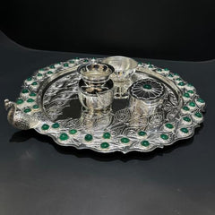 Pooja thali peacock semiprecious stone