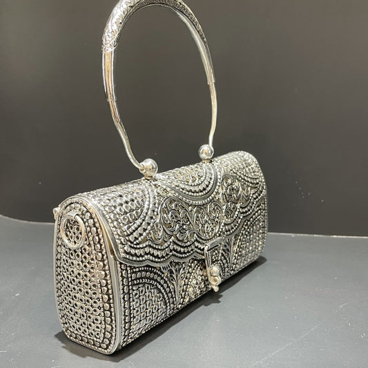 Silver Detailed Worked Clutch