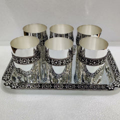 Designer Silver Glass with Tray