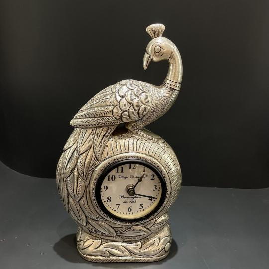 Antique Peacock Table Clock