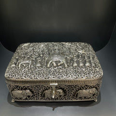 Silver Antique Elephant Design Dryfruit Box